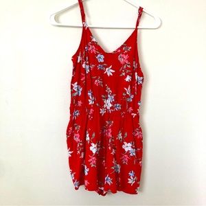 H&M Red V-neck floral romper Size 6